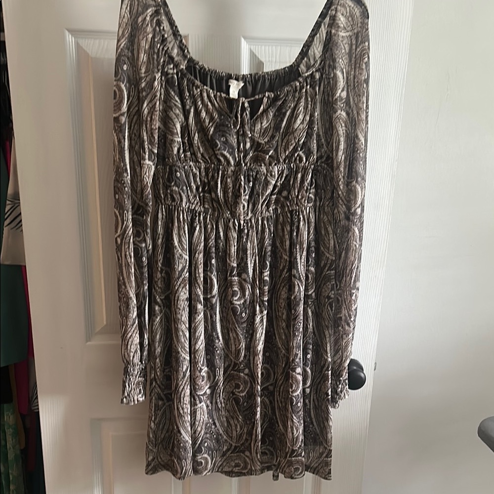 Silver Long Sleeve Scoop Neck Sundress